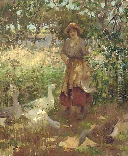 The goose girl Oil Painting - William Hannah Clarke