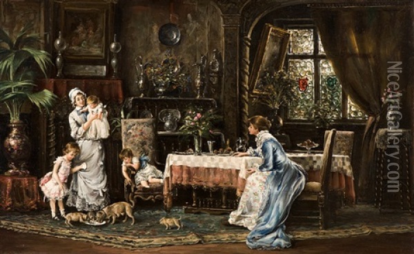 Two Families Oil Painting - Mihaly Munkacsy