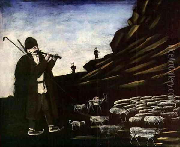 Shepherd with Flock Oil Painting - Niko Pirosmanashvili