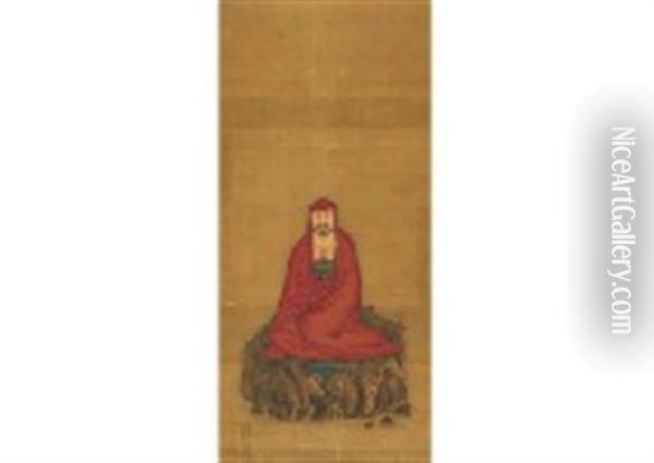 Sitting Dharma Oil Painting - Jakushi Kawamura