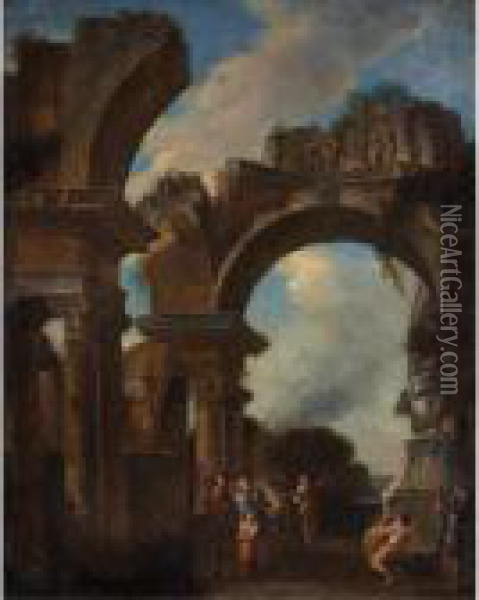 A Roman Offeringscene Oil Painting - Giovanni Niccolo Servandoni
