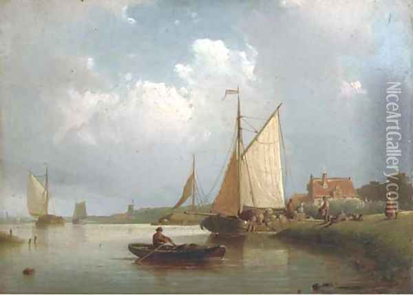 Shipping on a calm Oil Painting - Johan Adolph Rust