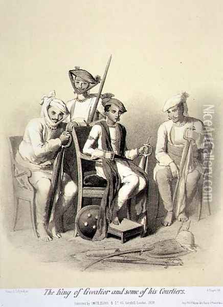 The King of Gwalior and Some of his Courtiers, from Voyage in India, engraved by Jules Trayer 1824-1901 pub. in London, 1858 Oil Painting - A. Soltykoff