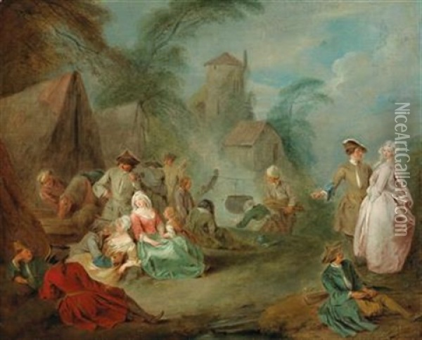 A Military Encampment Oil Painting - Jean-Baptiste Pater