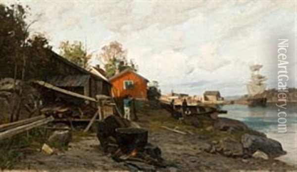Et Kystmiljo Oil Painting - Hans Frederik Henriksen Borgen