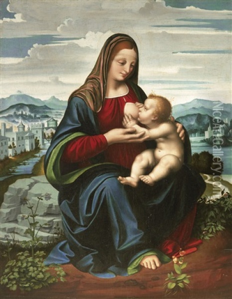 Madonna Allattante Col Bambino Oil Painting - Marco d' Oggiono