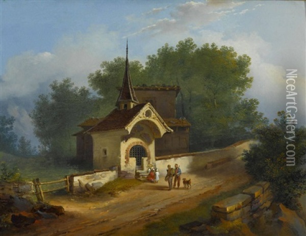 Wegkapelle Im Salzkammergut Oil Painting - Leopold Fertbauer