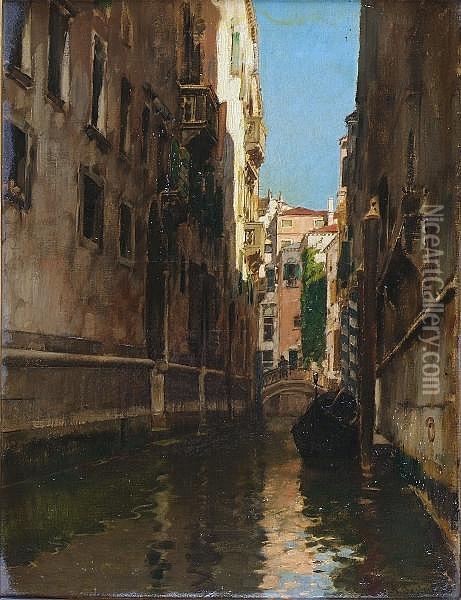 Venice, A Side Canal Oil Painting - Alberto Pasini
