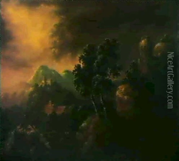 Gewitterstimmung In Einer Gebirgslandschaft. Oil Painting - Johann Christoph Von Bemmel