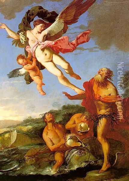 Neptune Pursuing Coronis, 1665-70 Oil Painting - Giulio Carpioni
