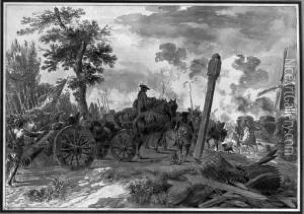 French Artillery Approaching A Besieged Town In The Lowcountries Oil Painting - Jean-Baptiste Le Paon