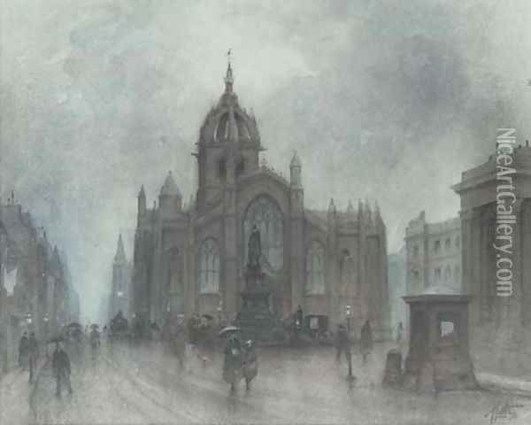 St. Giles Kirk, Edinburgh Oil Painting - J. Little