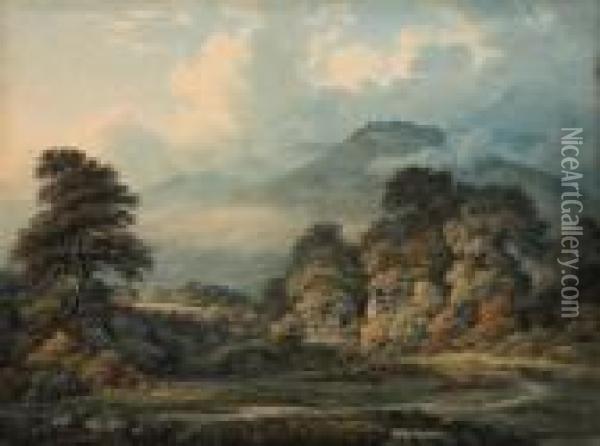 Extensive Landscape With Distant Mountains Oil Painting - John Glover