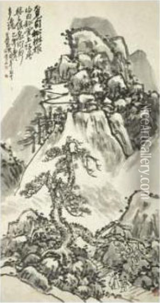 Seeking Inspiration In The Pine Mountains Oil Painting - Wu Changshuo