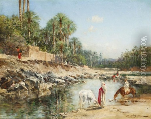 Cavaliers A L'oasis Oil Painting - Victor Pierre Huguet