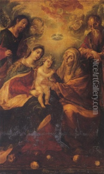 Sagrada Familia Y Santa Trinidad Oil Painting - Cristobal de Villalpando