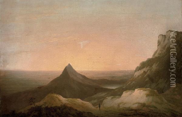 A View Of Cader Idris, Snowdonia, North Wales, At Sunset Oil Painting - Alexander Cozens