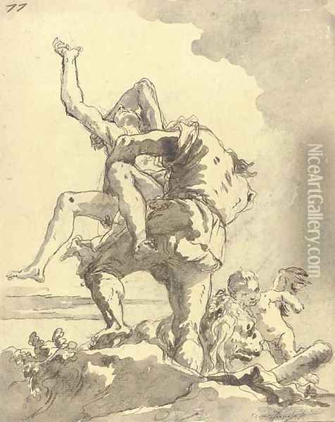 Hercules and Antaeus 6 Oil Painting - Giovanni Domenico Tiepolo