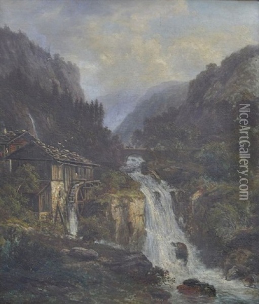 Flusstal Mit Wassermuhle Im Hochgebirge Oil Painting - Fritz Brandt