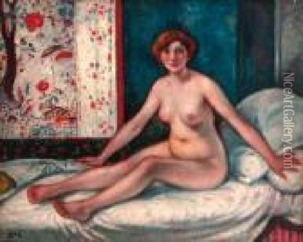 A Seated Female Nude Oil Painting - Georges dEspagnat