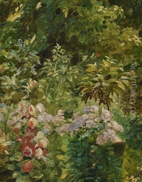 Flower Garden Oil Painting - Joseph Wopfner