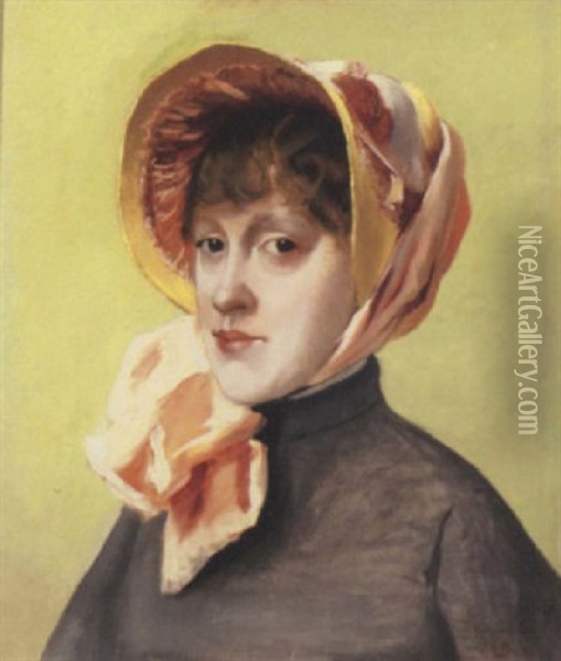 Portrait Of A Girl In A Pink Bonnet And Grey Coat Oil Painting - Jacques-Emile Blanche