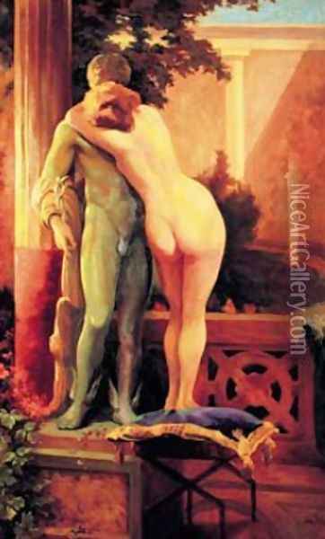 Hermes and Aphrodite Oil Painting - Jan Styka