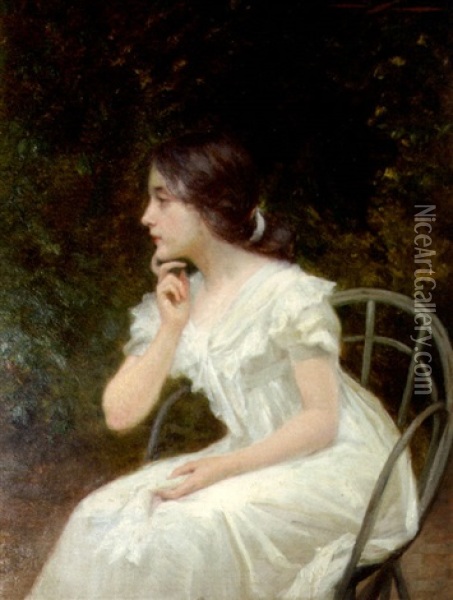 Jeune Fille A La Robe Blanche Assise Dans Un Sous-bois Oil Painting - Eugene Auguste Francois Deully
