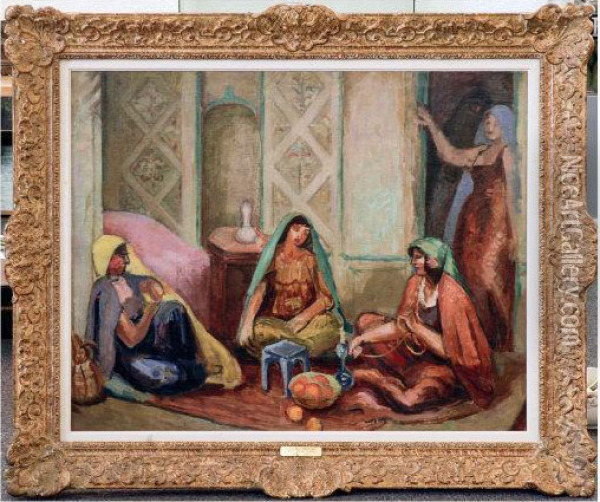 In The Harem Oil Painting - Jean Hippolyte Marchand