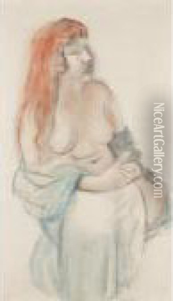 Female Nude With Red Hair Oil Painting - Bernard Meninsky
