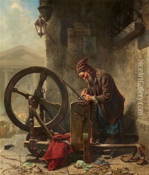 The Scissor Grinder Oil Painting - Charles Meer Webb