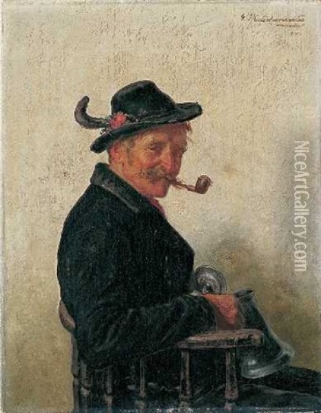 Bauer Mit Zinnkrug Und Pfeife Oil Painting - Hugo Kotschenreiter
