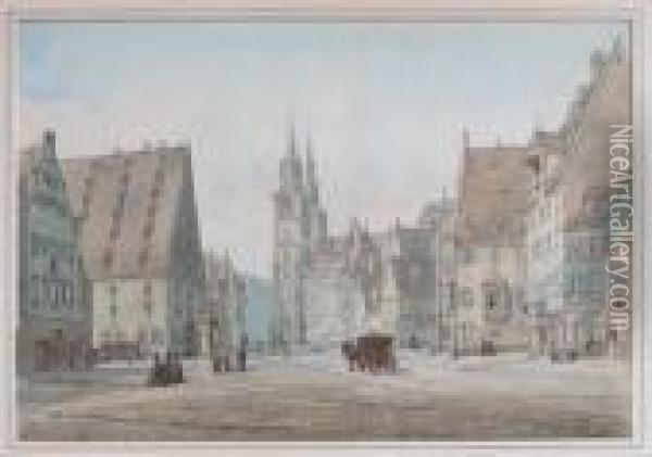 View Of Nuremberg Market Square With Figures By A Pump Oil Painting - William Callow