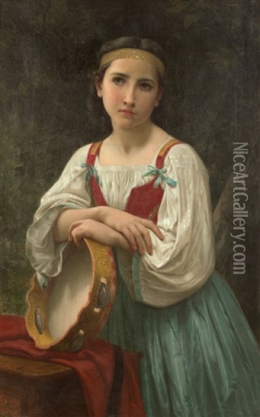 Bohemienne Au Tambour De Basque (replique) Oil Painting - William-Adolphe Bouguereau