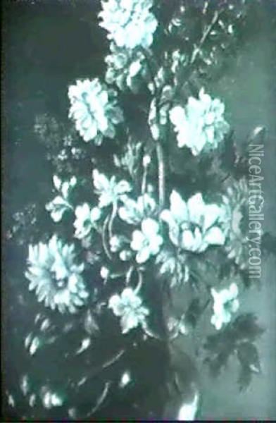 Bouquet De Fleurs Sans Un Vase De Verre Oil Painting - Nicolas Baudesson
