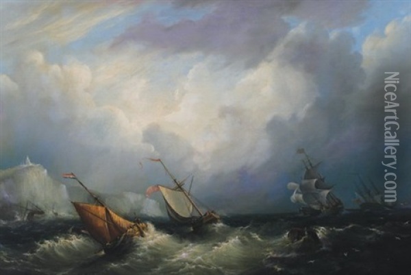 Shipping Off A Headland Oil Painting - Frederick Calvert