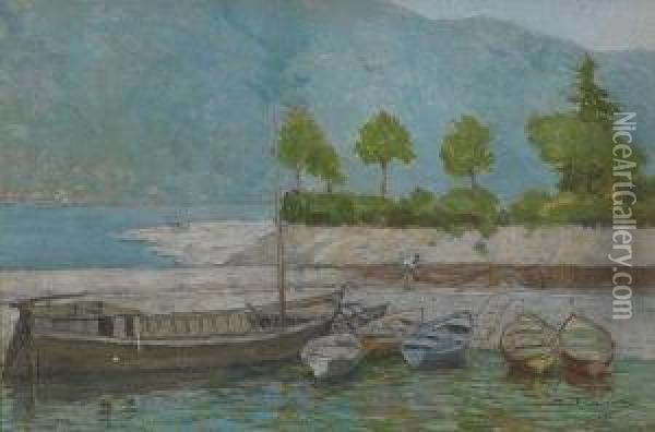 Il Porticciolo Di Calde (lago Maggiore) Oil Painting - Enrico Intraina