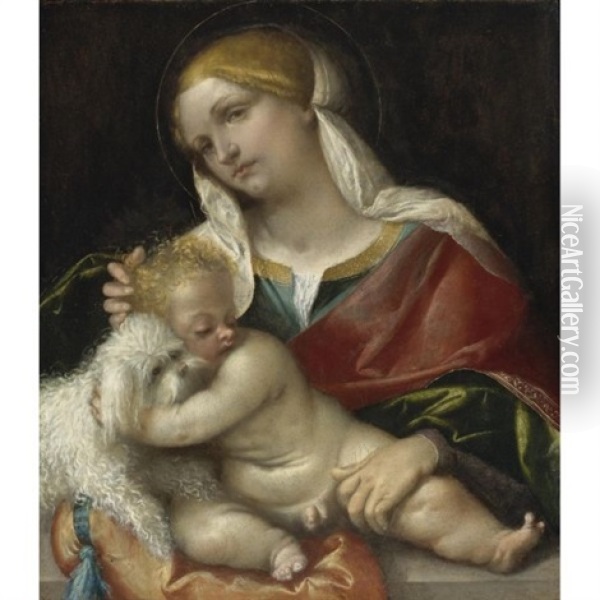 Madonna And Child With A Dog Oil Painting -  Moretto da Brescia