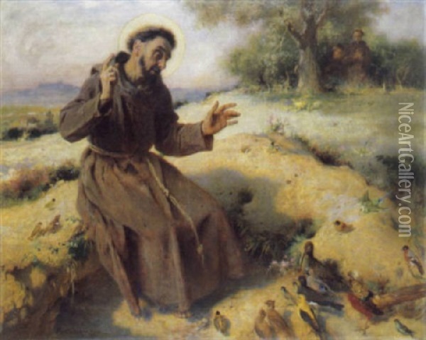Sint-franciscus Spreekt Tegen De Vogels Oil Painting - Pierre Jan van der Ouderaa