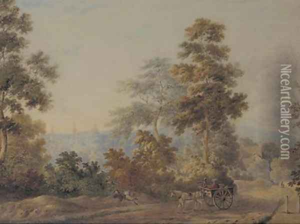 Resting at the roadside with the spires of Oxford beyond Oil Painting - English School
