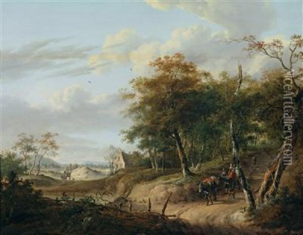 Bewaldete Landschaft Mit Einem Gehoft Und Reisenden Oil Painting - Jan Wijnants