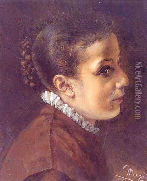 Head of a Girl 1851 Oil Painting - Adolph von Menzel