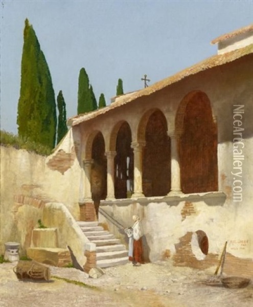 Italienischer Klosterhof Oil Painting - Robert Oerley