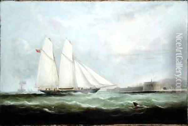 Schooner Yacht Esmeralda Approaching Cherbourg Oil Painting - Arthur Wellington Fowles