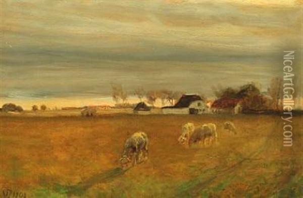 Landscape From Skagen With Grazing Sheep Oil Painting - Viggo Johansen