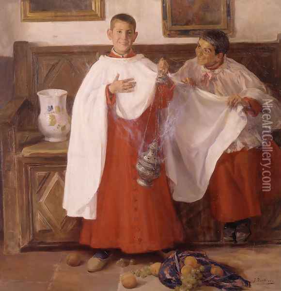 Monaguillos (Altar Boys) Oil Painting - Jose Benlliure Y Gil