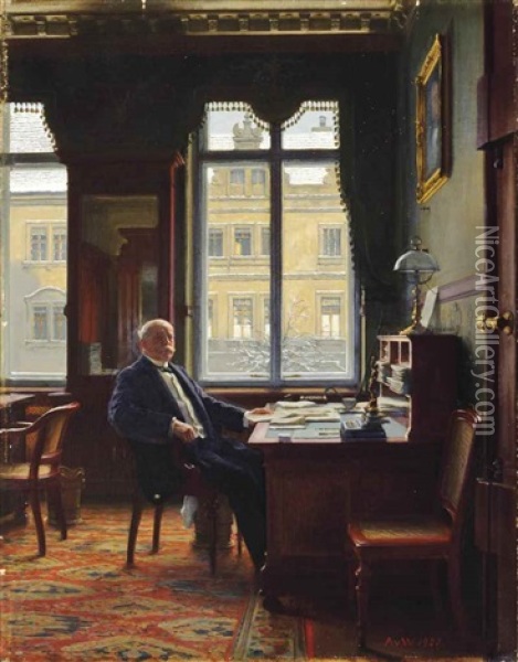Portrait Of A Gentleman At His Desk Oil Painting - Anton Alexander von Werner