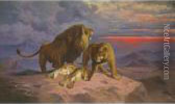 Lion Pride Oil Painting - John, Giovanni Califano