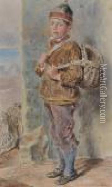 Young Fisher Boy Carrying A Basket Oil Painting - William Henry Hunt