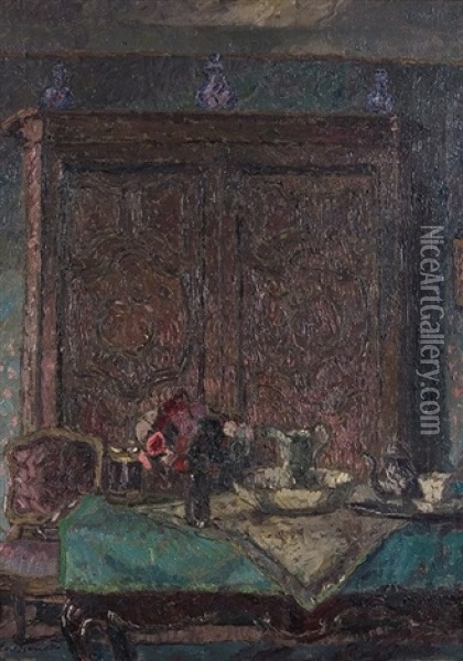 Interior With Baroque Cabinet Oil Painting - August Von Brandis